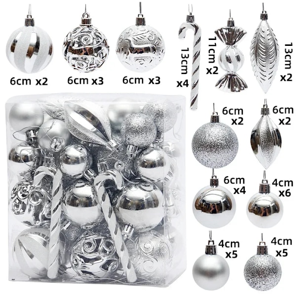 50 bitar Silver Rött Specialformad Jul Ball Ornament