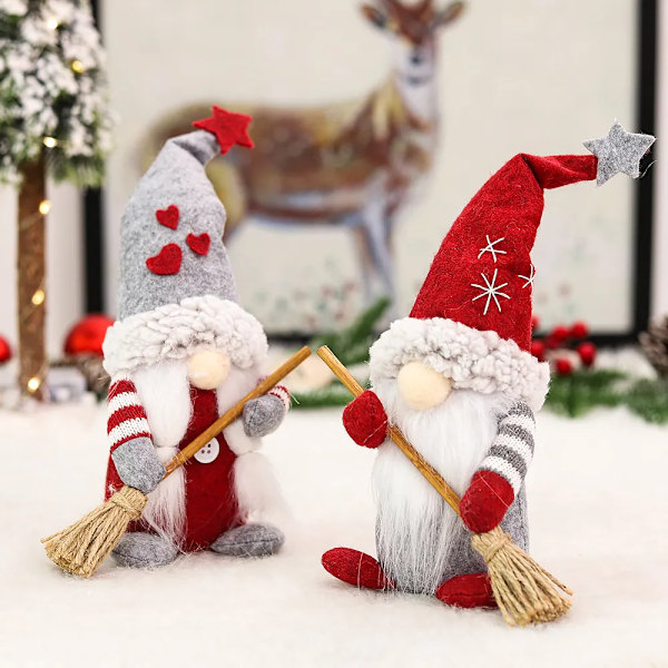 Gnome Ornamentti Joulu koristeet Luova Kasvoton nukke Luudalla Uusi vuosi Koti pöytä ikkuna koristelu