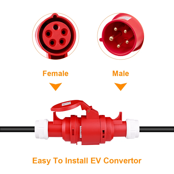 EV lader adapter CEE plugg med kabel hun plugg 5 pinner Socket adapter Koble til med 16A 3 Phase 11KW lader