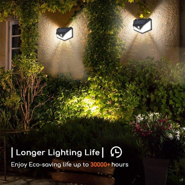 4 sider 100 LED 3 modi glød PIR bevegelsessensor solenergi vegg lys