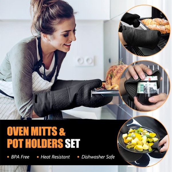 6 kpl Extra Pitkä uuni Rintaset ja kattila pidikkeet setit lämmönkestävä silikoni ruoanlaitto käsineet