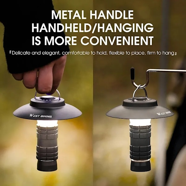 Kannettava Camping Light 3 In 1 Monitoiminen ulkona LED taskulamppu USB lataus hätä lamppu riippuva teltta valo