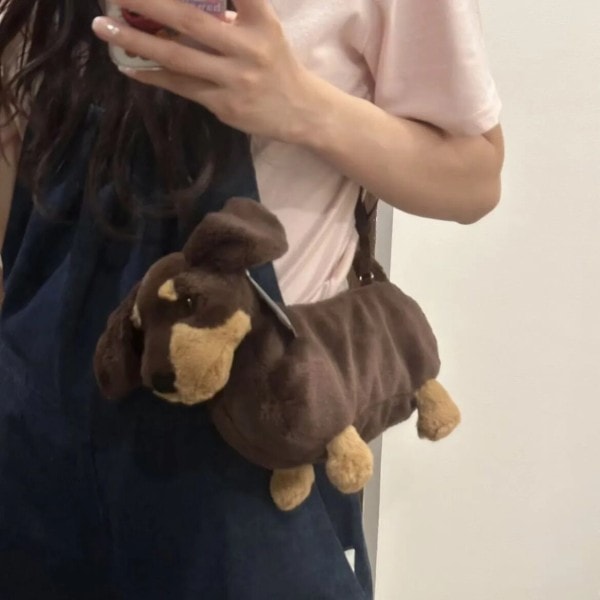 20cm Tax hund axel väska söt tecknad plysch docka kawaii fluffig fylld leksak handväskor ryggsäck