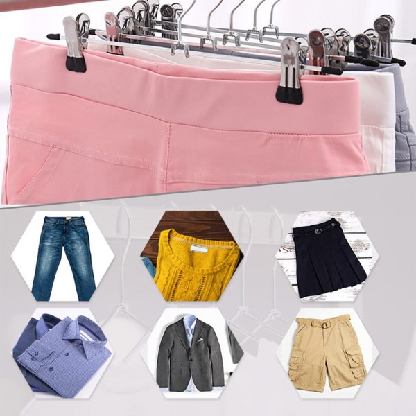 10stk rustfritt stål bukser stativ klemme metall anti-skli klesklype garderobe bukser klemme klær henger
