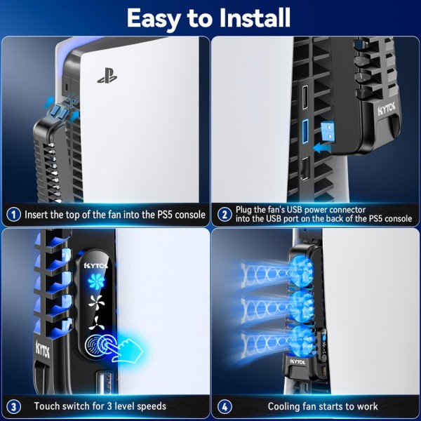 PS5 Konsol Kylning Fläktar Uppgraderad PS5 Tyst Kylare Fläkt med LED Ljus USB 2.0 Hubs för Sony Playstation
