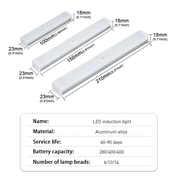 15 cm Bil Sensor Lys for Gulv Koffert hette USB Oppladbar Automatisk Induksjon Lys Bar