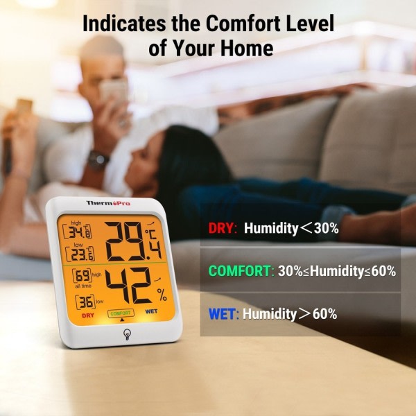 ThermoPro TP53 Digital Indendørs Værelse Baggrundsbelysning Termometer Hygrometer Temperatur Til Hjem
