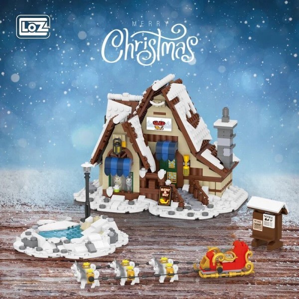 Vinter by nissen nissen landsby modell bygg blokk leker jule tre slede bil puslespill sett