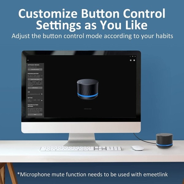 USB Volum Kontroll knapp EMEET USB Multimedia Kontroller knapp med Ett-klikk Mute Function og Musikk Switching Multimedia Control