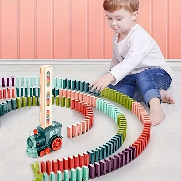 Automatisk Lægtende Domino Tog Elektrisk Bil Brick Blocks Kits