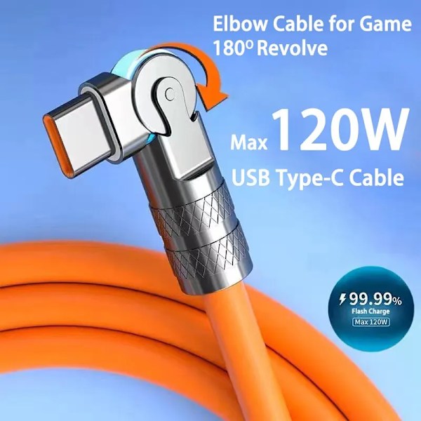 120W 7A Hurtig Opladning USB Type C Kabel 180 Grader Rotation Albue Kabel