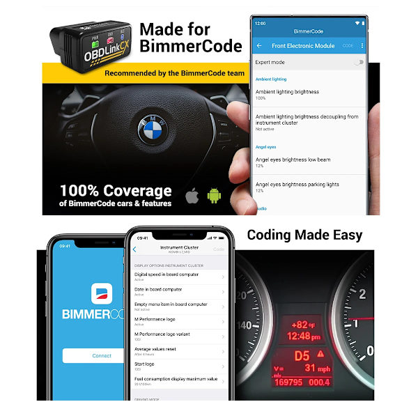 Bluetooth 5.1 BLE OBD2 Adapter for BMW/Mini Fungerar med iPhone/iOS & Android