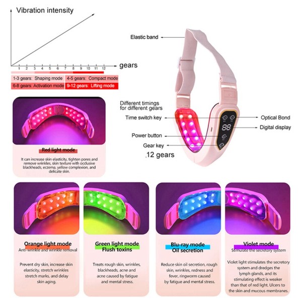 Ansiktsbehandling lyft enhet LED foton terapi ansiktsbehandling bantning vibration massage dubbel haka