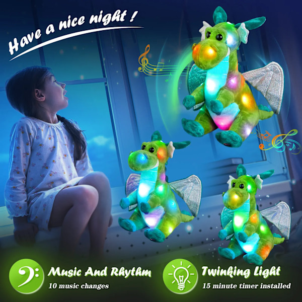 26 cm LED Lys Musikal Dinosaur med vinger Plysj Leker for jenter Past puter søt dukke
