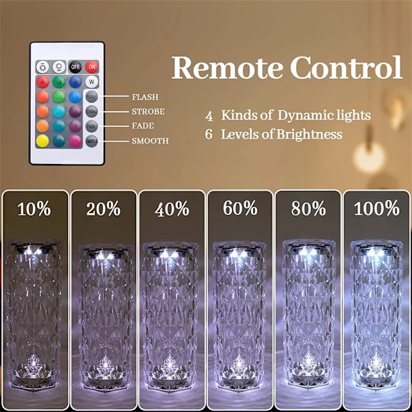LED Krystal Bord Lampe Rose Lys Projektor 3/16 Farver Touch Nat Lys Romantisk Diamant Atmosfære Lys USB Home Bar Dekor