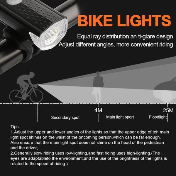 USB uppladdningsbar cykel ljus set fram ljus med bakljus lätt att installera 3 lägen cykel tillbehör