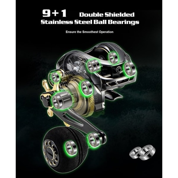 Baitcasting Reel 9,5KG 22LB Drag Power 10 Bearing 6,4 Gear Ratio Drag Clicker Enkel Power Håndtak Fishing Reel