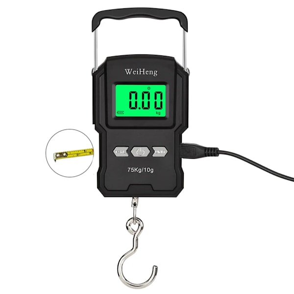 Ammattimainen Digitaalinen vaaka Ladattava LCD 75kg 10g matkalaukku vaaka riippuva koukku kalastus vaaka mittanauhalla