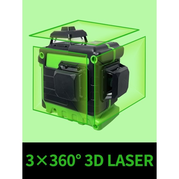 Laser Niveau 12 Linjer 3D niveau Selvnivellerende Horisontal og Lodret Kryds Super Kraftfuld Grøn Laser Beams