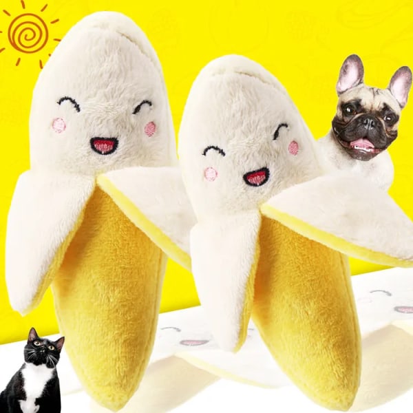 Gul frukt banan leksak plysch ljud innehåll BB enhet husdjur hund katt interaktiv avkoppling lek tillbehör