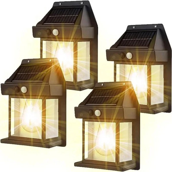 Best kvalitet 4 deler Utendørs Solar Vegg Lampe Vanntett Tungsten Filament Lampe Induksjon Lampe Husholdning Hage Vegg Lys