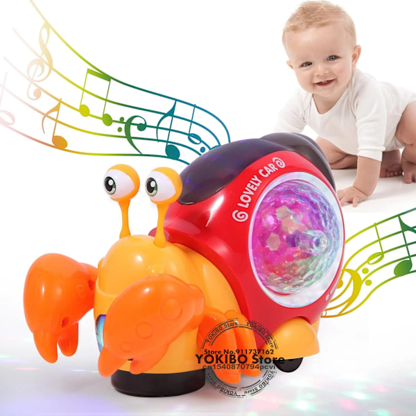 Crawling Krabba Bebis leksaker med musik LED Light Up Interactive Musical Toys