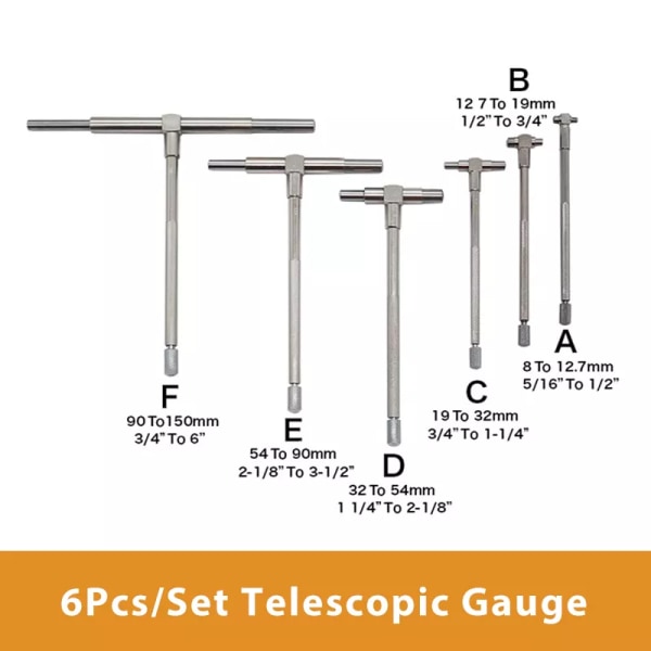 6 stykker sæt teleskop måler sæt mikrometer mål boring ingeniører kit 8-150 mm hærdet værktøj stål præcision teleskop mål