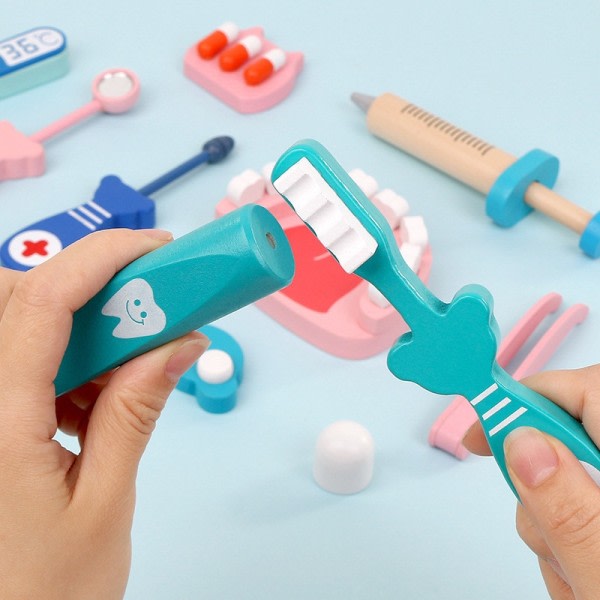 Barn låtsas läkare spel leksak trä cosplay simulering tandläkare tillbehör verktyg barn lek läkare leksaker
