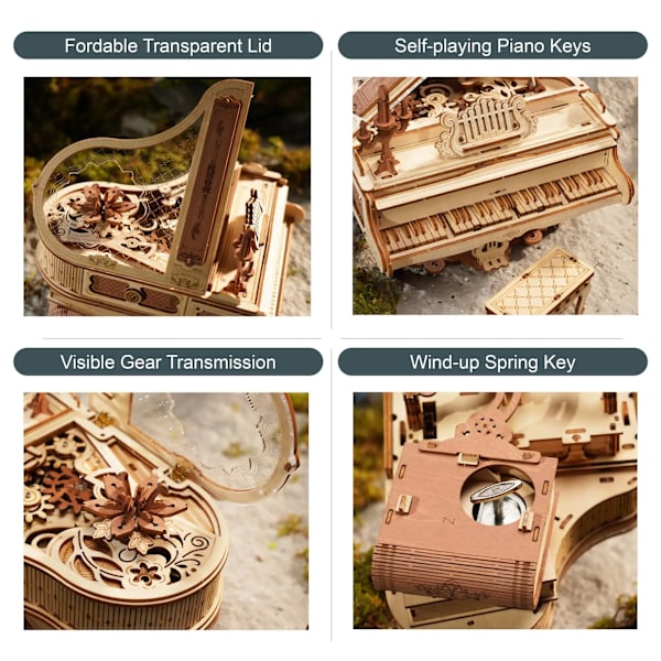 Magiskt Piano Mekaniskt Självspelande Musik Låda för Barn och Vuxna Byggnadsblock Kits Leksaker 3D Trä pussel