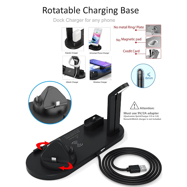 Bästa kvalitet 5 I 1 Trådlös Laddare Stativ Pad För iPhone 15 14 13 12 11 X Apple Watch Airpods Desk Phone Laddare Dock  Station