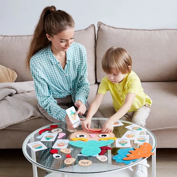 Børn Montessori Ansigtsudtryk Spil Følelsesmæssigt Forandring Legetøj Med 9 stykker kort