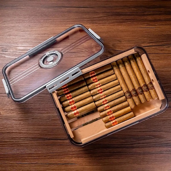 Bærbar Forseglet Sigar Eske Humidor Seder WoooShelf Multifunksjon med Hygrometer