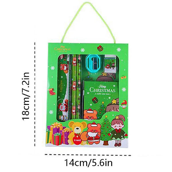 Jul Skrivepapir Set Barn Tegneserie Blyanter Viskelær Linjal Memo Pads Blyant Kniv sett