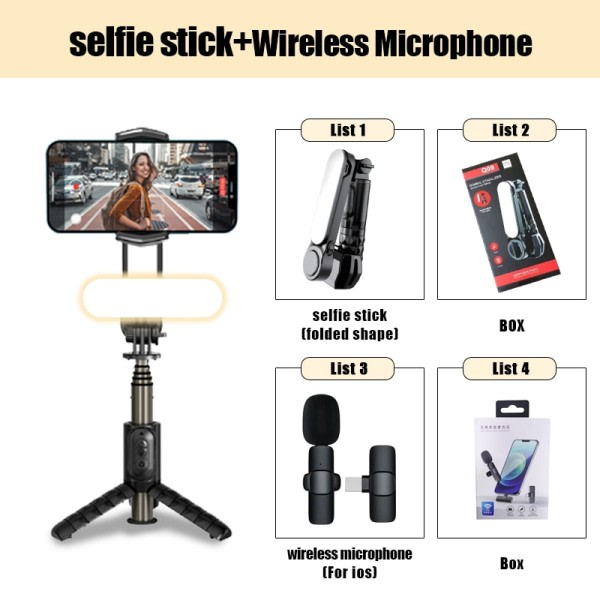 Trådløs Bluetooth Selfie Stick Stativ Håndholdt Gimbal Stabilizer Monopod Med fyld lys lukker