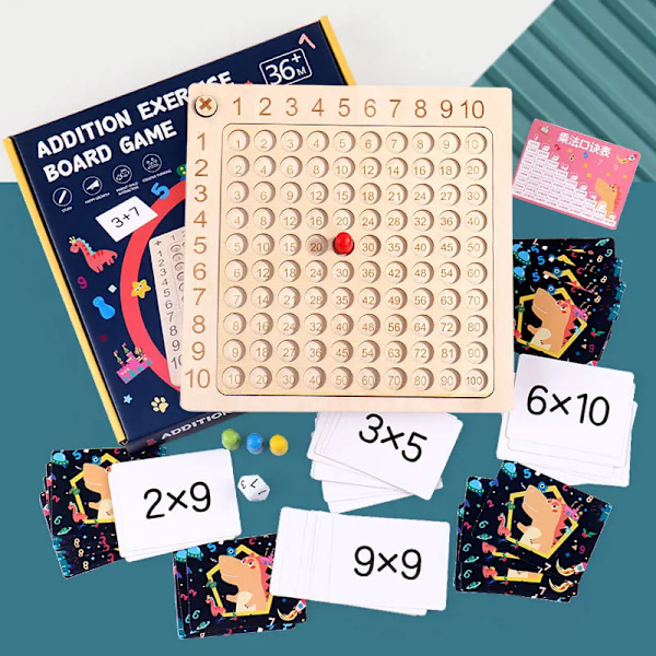Montessori Multiplikasjon Brett Spill Matte Tre Leker Barn Læring Pedagogisk Bord Med Flash Kort Telle Læringshjelpemidler