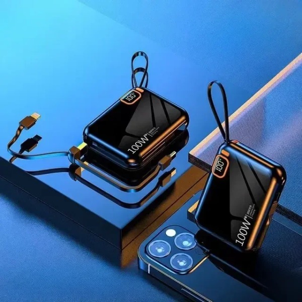 30.000 mah Portable Power Bank PD100W Aftagelig USB til TYPE C Kabel Tovejs Hurtig Oplader Mini Powerbank