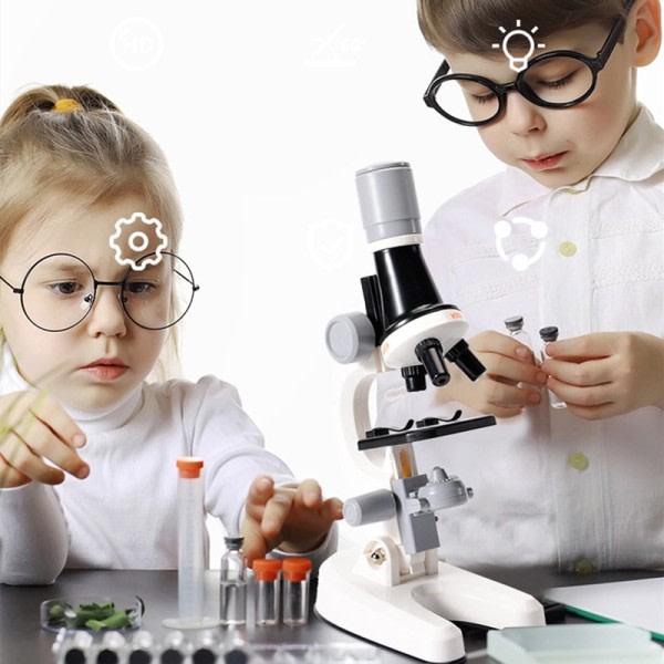 Barn Vitenskap Læring Mikroskop Førskole Lekesett LED 1200x Hjem Skole Vitenskap Eksperiment sett