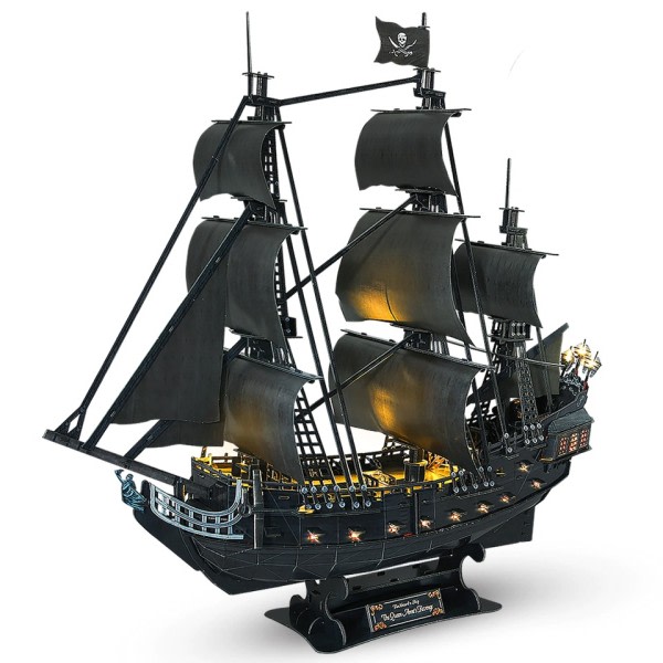 3D pussel 293st Drottning Anne Revenge Pirat Skepp Gåvor med 15 LED lampor Segelbåt Modell Byggsats Leksak