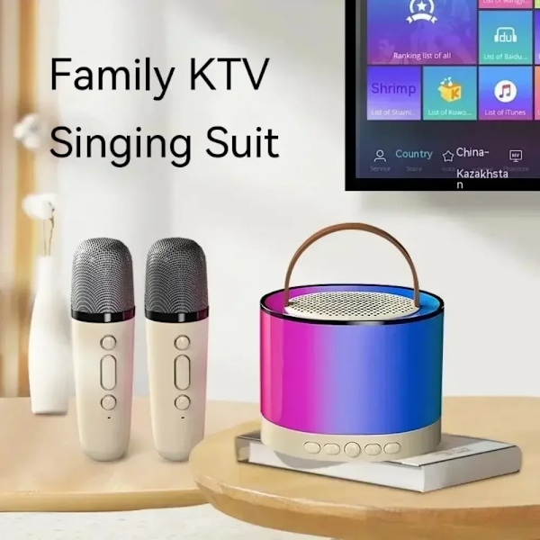 K52 Trådløs Bluetooth Høyttaler Multifunksjon med 2 mikrofon RGB bærbar musikk spiller karaoke maskin