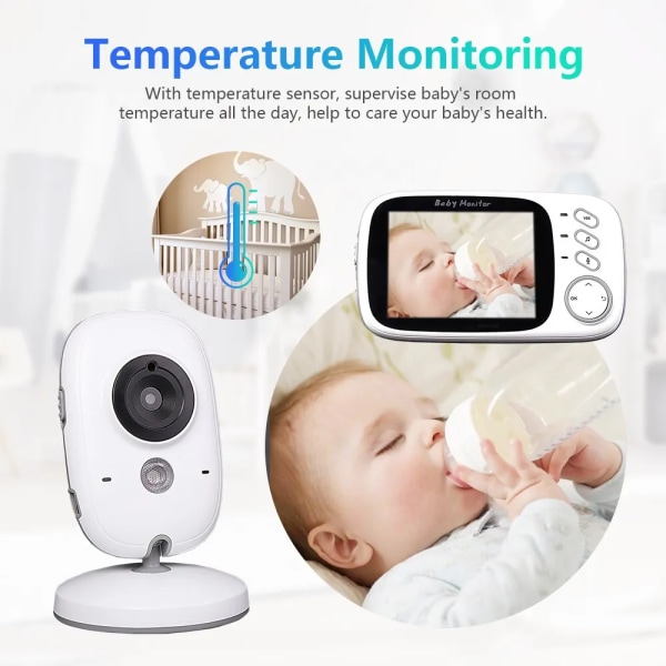 Elektronisk Baby Monitor Med 3,2in LCD Display Video Intercom Overvåking Kamera