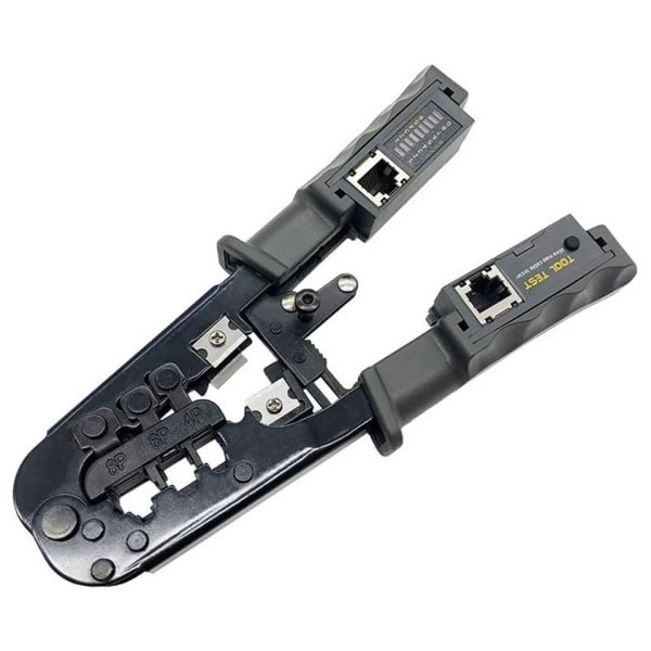 Alt i ett Kabel Tester Crimper] for RJ45 RJ12 RJ11 Modular Plugs Network Connectors Strip Cut Test og Crimp Tool