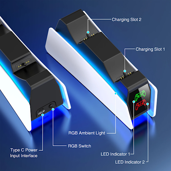 RGB Controller Laddningsstation För PlayStation 5 Dual Snabb Laddare LED Indikator Laddnings Ställ Dockning Station För PS5 Gamepad