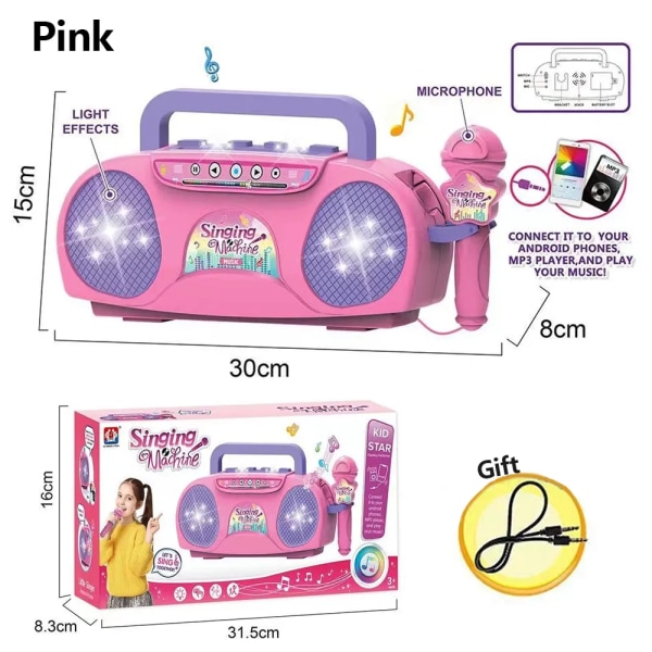 Mikrofon Karaoke Maskin Musik Instrument Leksaker med Ljus Inomhus Utomhus Resor Pedagogisk leksak