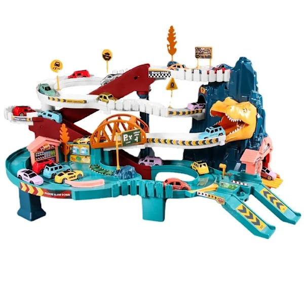 Elektrisk Rail Bil Dinosaur Bygning Parkeringsplass Eventyr Racing Rail Bil Leker