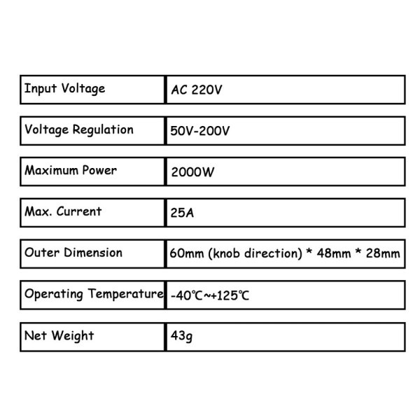 Spänning Regulator 2000 Watt AC 50 - 220 Volt Dimmer SCR Power Regulator Motor Speed Controller