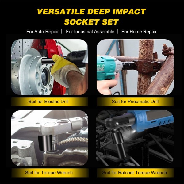 10st 1/2" Drive Deep Impact Socket Set Drive Metric Wrench Socket
