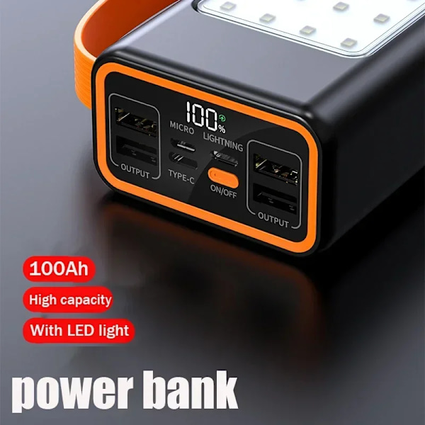 Bästa kvalitet PowerBank 200000mAh Tvåvägs 120W Snabb Laddning Powerbank Bärbar Laddare Typ-C  för IPhone 14 13 W/ LED Ljus Externt Batteri