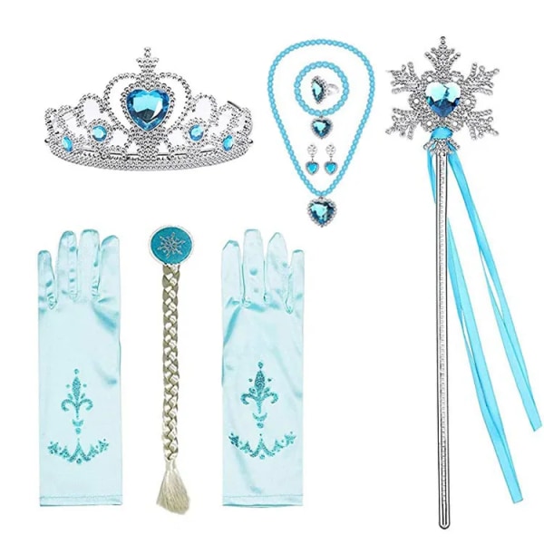 Elsa Princess Accessoarer Handskar Trollstav Krona Smycken Set Elsa Peruk Halsband Fläta för Princess Klänning Kläder Cosplay