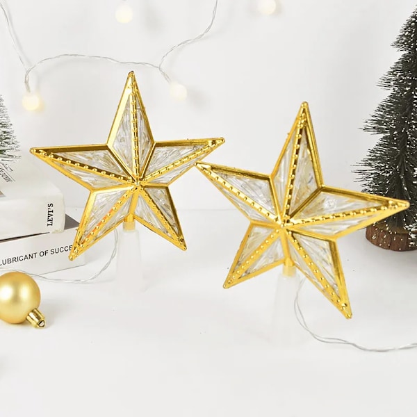 Jul Tre LED Topp Stjerne Lys Femspiss Stjerne Lampe Batteri Drift Glødende  Julepynt