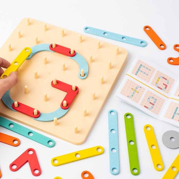 Barn Trä Geoboard Leksaker Spikbräda Geometrisk Kolumn Set Konstruktion Pussel Geometrisk Pegboard